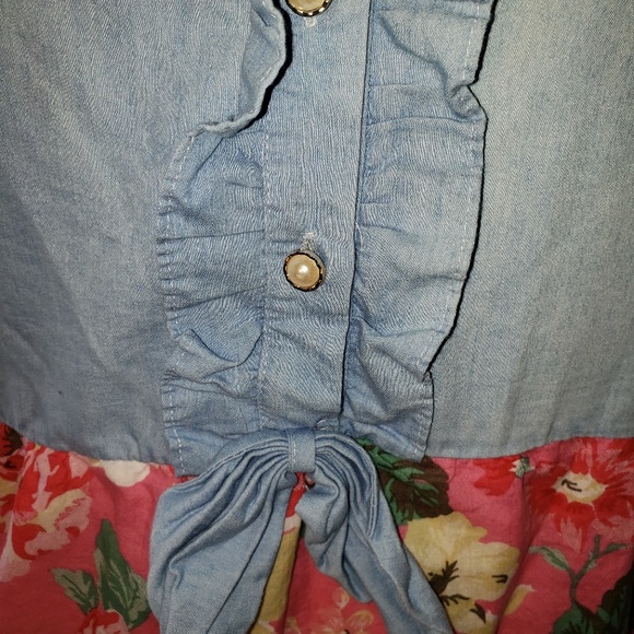 Pop real Denim and Florals Print Dress - Picture 3 of 7